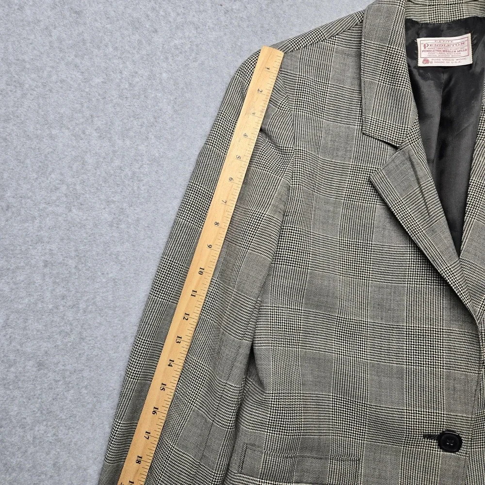 Vintage Pendleton Skirt Suit Set Womens 8‎ Petite Gray Glen Plaid Made USA 90s